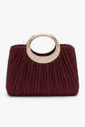 "Seraphina" Burgundy Pleated Satin Top-Handle Evening Bag