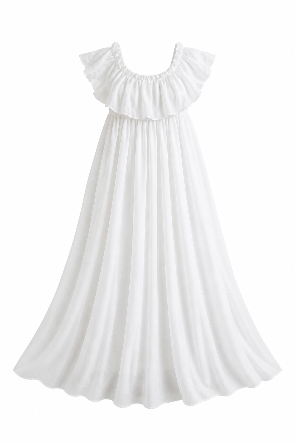 Elegant Off-The-Shoulder Ruffle Maxi Dress - White