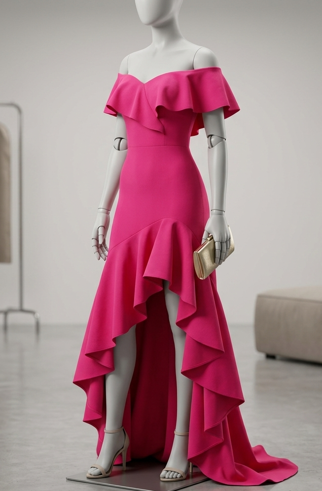 Women's Pink Ruffle V-Neck Midi Dress