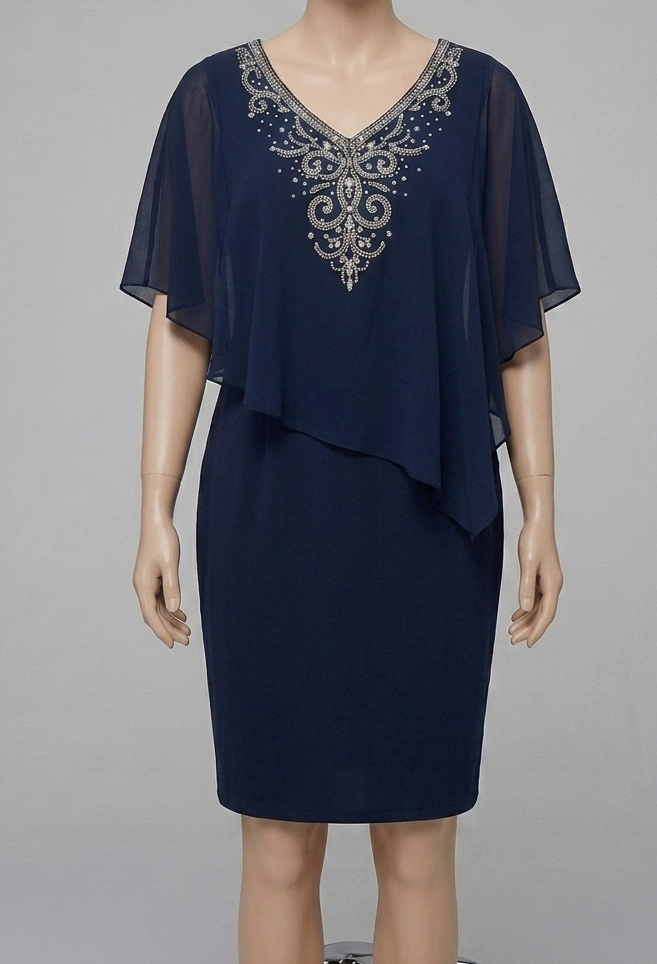 Elegant Blue Embellished Chiffon Blouse